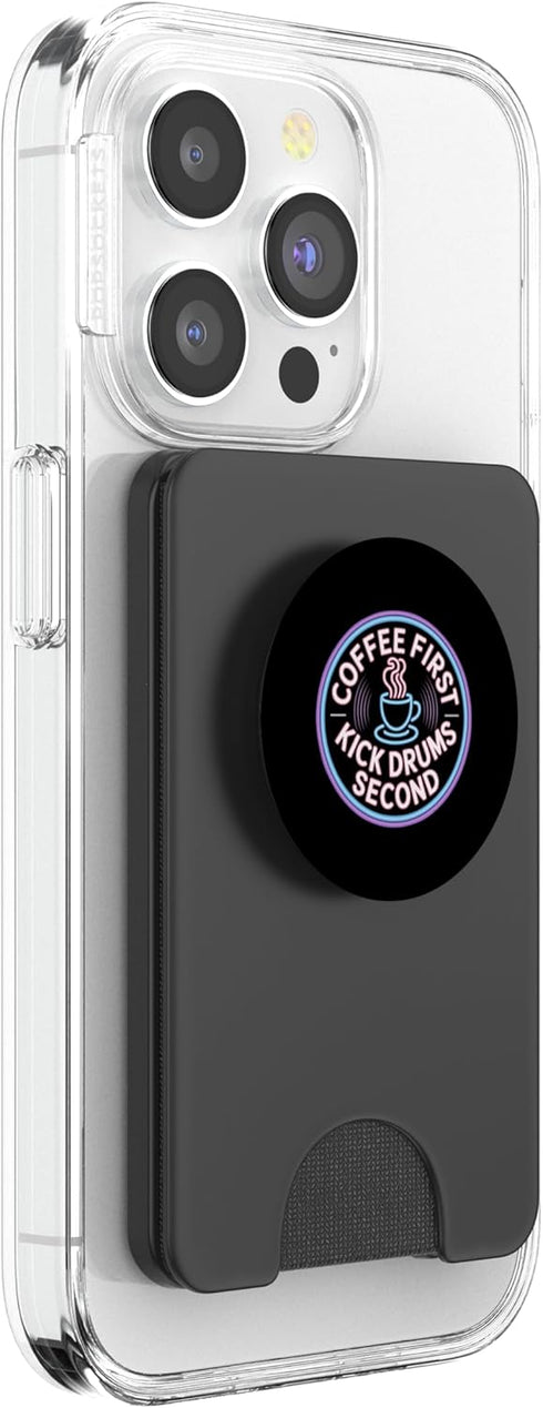 Funny Music Producer & DJ Humor Gifts Coffee First Kick Drums Second - Funny Producer PopSockets PopWallet for MagSafe