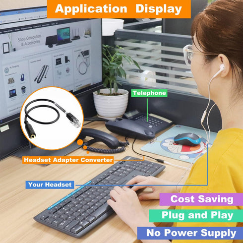 VoiceJoy 3.5mm Smartphone Headset to RJ9 Adapter Cable - 3.5mm Stereo Headphone Converter for Yealink IP Phones