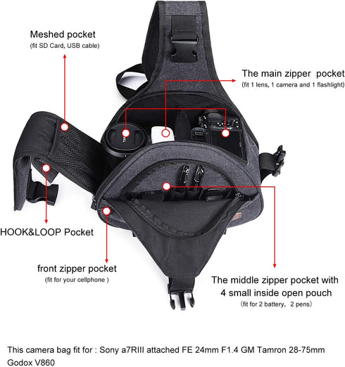 S-ZONE Canvas Camera Sling Bag, Anti-theft Backpack Shoulder Crossbody Case with Tripod Holder for DSLR