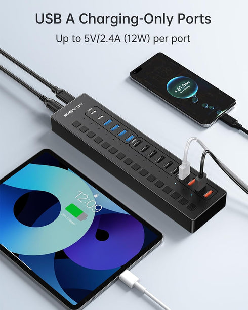 Powered USB 3.0 Hub, ACASIS 16 Port USB Hub with 60W Power Adapter, Wall Mount Support for PC and Laptop