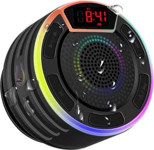 Bluetooth Speakers, IPX7 Waterproof Shower Speaker with LED Display, FM Radio, Suction Cup, Built-in Mic, Best Gifts