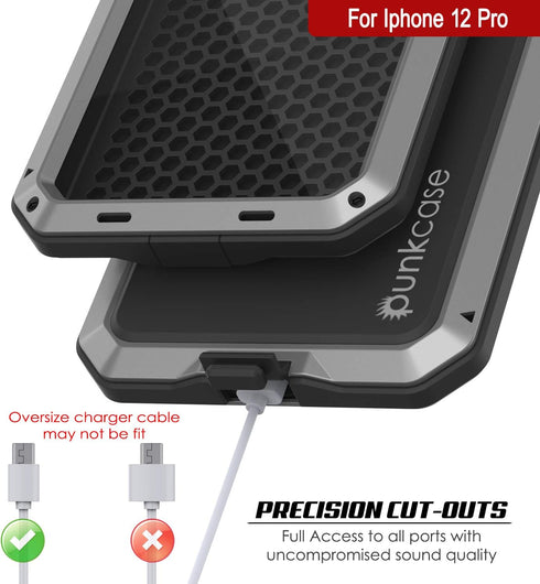 Punkcase Heavy Duty Metal Case for iPhone 12 Pro, Military Grade Armor Cover, Shock Proof Aluminum & TPU Design (Silver)
