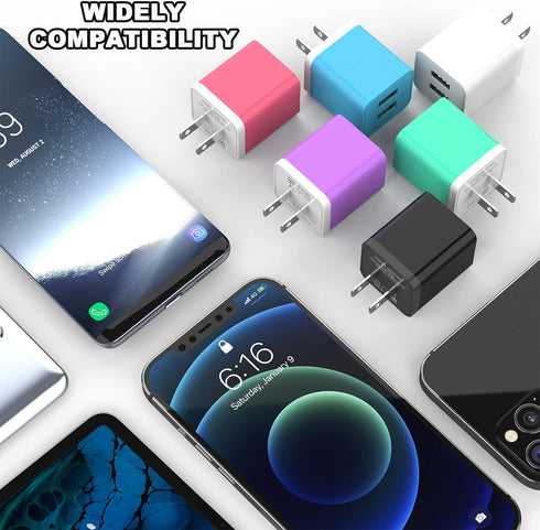 6 Pack USB Wall Charger, iGENJUN 2.4A Dual USB Port Cube Power Plug Adapter Fast Charger Block for iPhone and Android