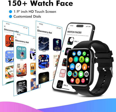 Smart Watch for Android iPhone, 1.9" Fitness Tracker with (Answer/Make Calls), IP67 Waterproof, Blood Pressure Heart