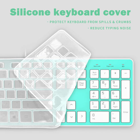 Wired USB Keyboard, Comfortable Quiet Chocolate Keys, Ultra-Slim QWERTY Layout for PC, Green