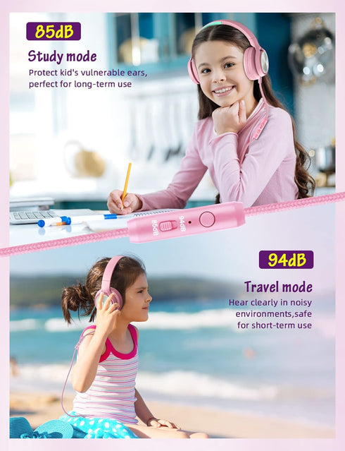 Kids Headphones with Microphone, Wired Over Ear Headsets, Volume Limited 85dB/94dB for Boys Girls Teens, Travel