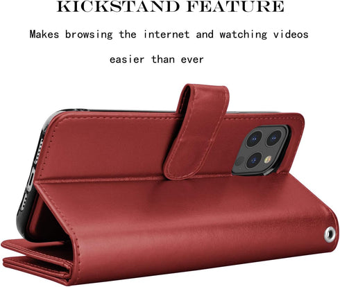 Njjex Wallet Case for iPhone 12/iPhone 12 Pro, 6.1 inch (2020), PU Leather with 9 Card Slots, Detachable Kickstand -