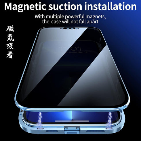 Anti-spy Screen iPhone 13 Pro Max Case, Metal Frame Lock + Magnetic Adsorption Anti-Peeping 360 Full Body Glass Case