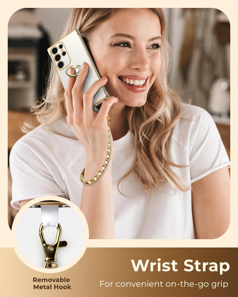Miss Arts Luxury Bling Phone Case for Samsung Galaxy S22 Ultra, Ring Holder Stand, Cute Soft TPU Cover for Women Girls