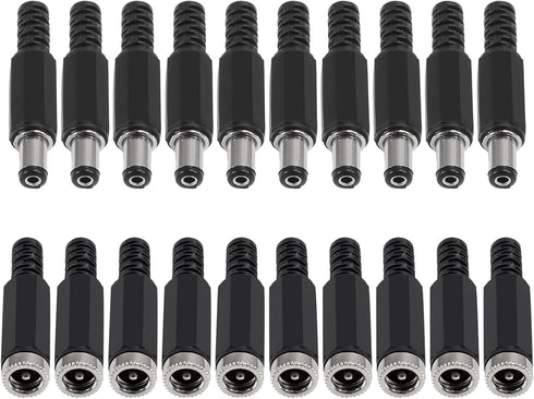 AITRIP 20 Pairs (40PCS) DC Socket 5.5mm x 2.1mm Female DC Barrel Jack Solder DC Connectors 5.5x2.1mm DC Power Plug Male Female Jack Socket Nut Panel Mount DC Power Adapter Connector 5.5 * 2.1