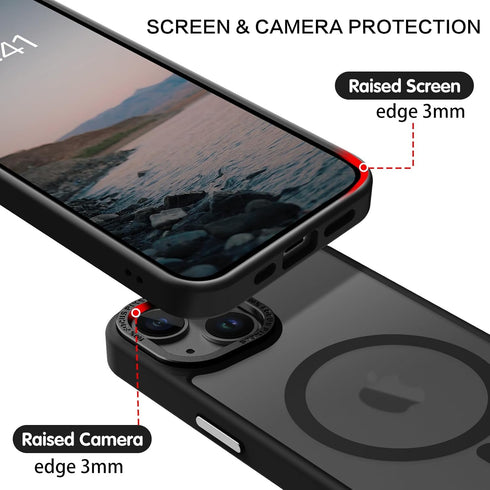 BENTOBEN iPhone 13/14 Case - Translucent Matte, Slim, Shockproof, MagSafe Compatible, Black Protective Cover for Women