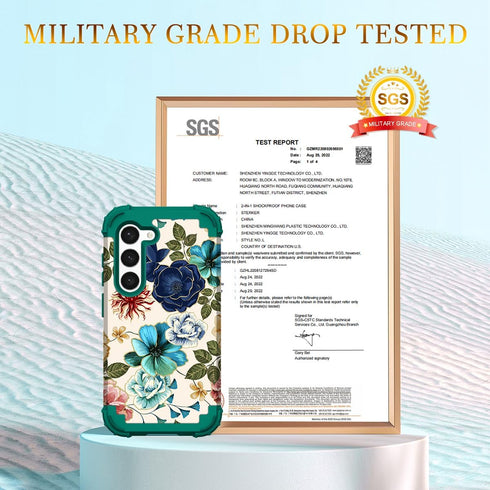 Hocase for Galaxy S24 Case, Shockproof Heavy Duty Protection Hybrid Case for Samsung Galaxy S24 5G - Teal Flowers