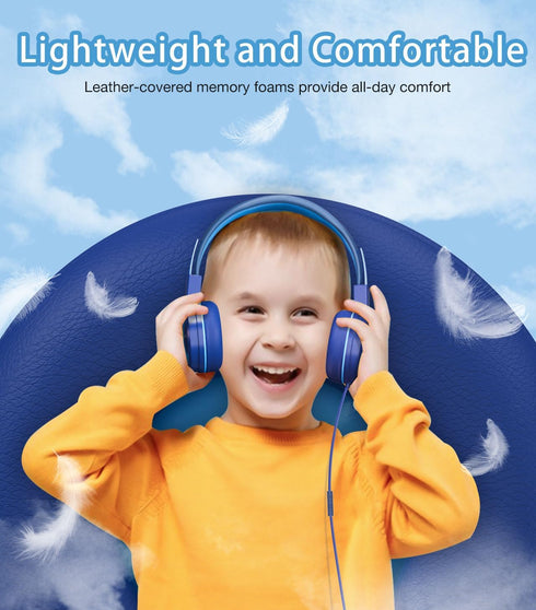 Upgrade USB Type C Kids Headphones with LED Lights, Microphone, Volume Limiter 85/94dB - Blue, Perfect for School &