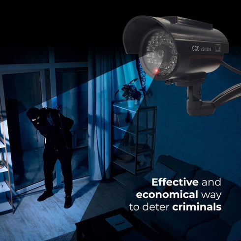 Solar Powered Fake Security Camera with Red LED Light Flashing, Easy to Install for Indoor/Outdoor Use