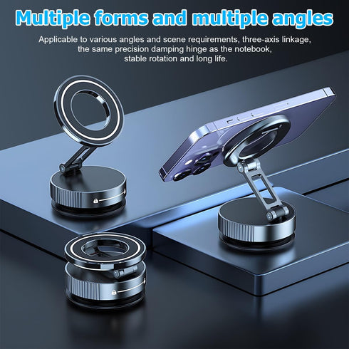 HZEL 360 Car Vacuum Magnetic Phone Holder, Suction Cup Foldable Vehicle Smartphones Mount, Rotatable Adjustable