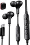 USB C Wired Headphones with Microphone, HiFi Stereo Deep Bass, Noise Cancelling for Live Singing, Black