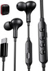 USB C Wired Headphones with Microphone, HiFi Stereo Deep Bass, Noise Cancelling for Live Singing, Black