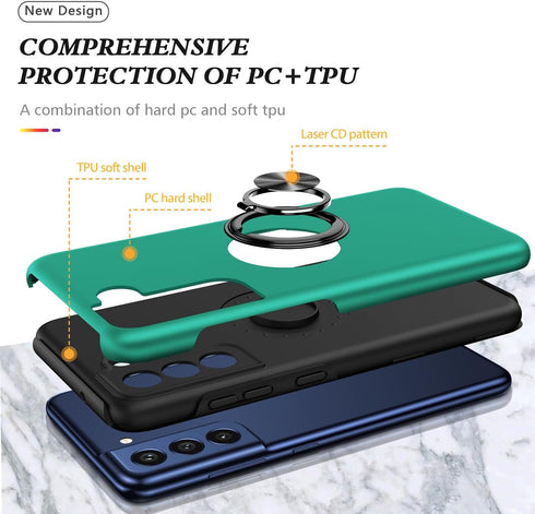 Galaxy S21 FE Case, Military Grade Shockproof with Built-in Ring Holder Kickstand Car Mount Armor for Galaxy S21 FE
