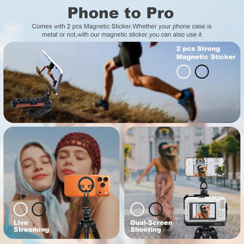 SUNLYTOUR 1/4",3/8" 17/16/15/14/13 Universal Magnetic Phone Mount Holder with Sticker,Compatible with ARRI