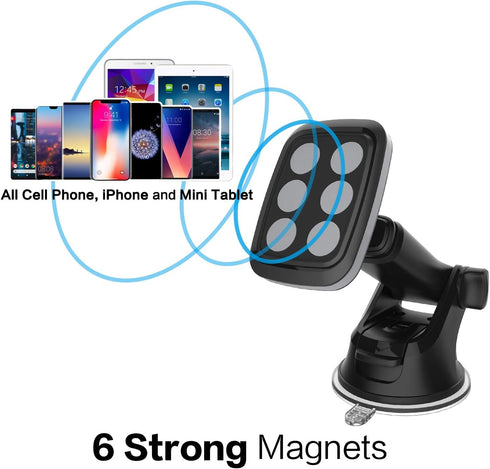 1Zero Magnetic Phone Car Mount with Quick Extension Arm, Hands-Free Windshield Holder for Car