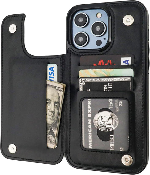 Compatible Black iPhone 14 Pro Max Wallet Case, with Card Holder, PU Leather Kickstand and Durable Shockproof Cover