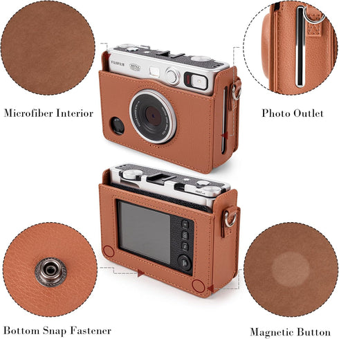 Rieibi Instax Mini EVO Case, Vintage PU Leather Protective Case for Fuji Instax Mini EVO Instant Camera - Brown