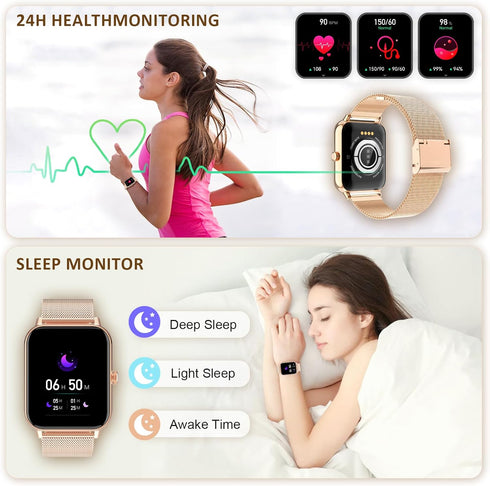 Smart Watch for Women Men - 1.85" Fitness Tracker with Heart Rate, Sleep Monitor, AI Voice Control, IP68 Waterproof for