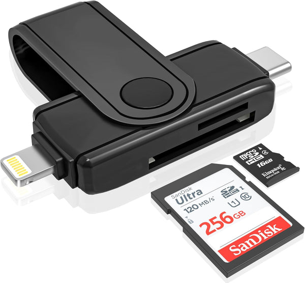 USB C Lightning SD Card Reader for iPhone 15 iPad Mac - 2 in 1 Micro SD/SD Card Adapter, Portable
