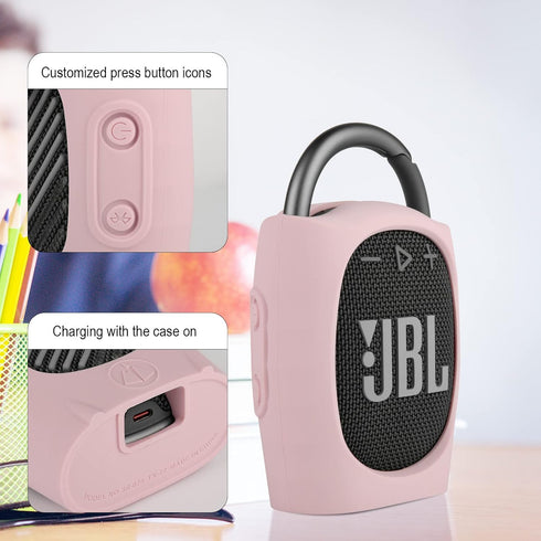 TXEsign Silicone Case for JBL Clip 4 - Portable Mini Bluetooth Speaker Protective Carrying Case (Pink)
