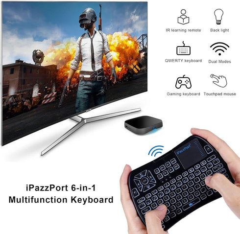 iPazzPort Bluetooth Mini Keyboard (IR Learning) Touchpad Mouse, Backlit 2.4GHz Wireless Keypad Remote Controller