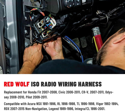 2006-2011, 1996-2001 Plug16 RED WOLF ISO Car Radio Stereo Wire Harness Adapter Compatible with Honda Civic CRV Acura