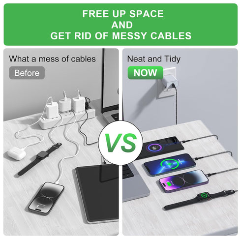 Multi Charging Cable for Apple Watch, 4 in 1 Magnetic Wireless Charger, Nylon Braided Cord for Multiple Devices