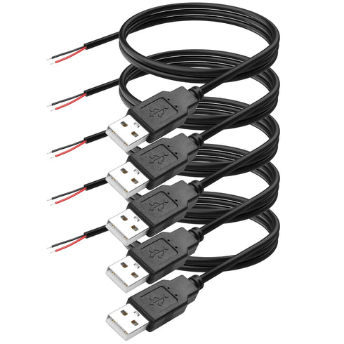 YAODHAOD USB A Male 2 Pin Bare Wire, 22AWG USB 2.0 Male Plug to Bare Wire Open End Extension Cable,for USB Equipment Installed or Replace Repair DIY Cable (5pcs) (USB A 2.0 Male 2Pin)