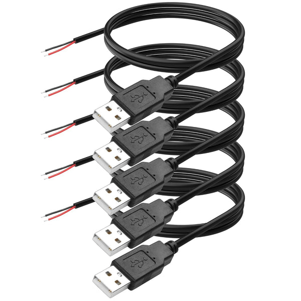 YAODHAOD USB A Male 2 Pin Bare Wire, 22AWG USB 2.0 Male Plug to Bare Wire Open End Extension Cable,for USB Equipment Installed or Replace Repair DIY Cable (5pcs) (USB A 2.0 Male 2Pin)