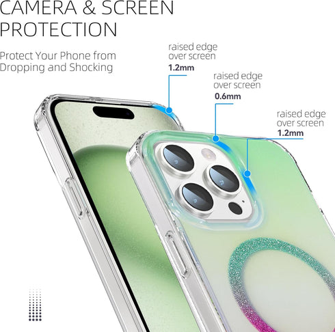 CASEOWL iPhone 15 Pro Max Case, Compatible with MagSafe, Clear Cute Glitter Card Protective Cover for Women and Girls