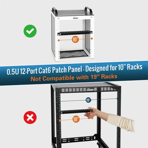 Tecmojo 12-Port Cat6 0.5U 10" Patch Panel, Rack Mount Modular Panel with Keystone Coupler, for Server Rack & Network
