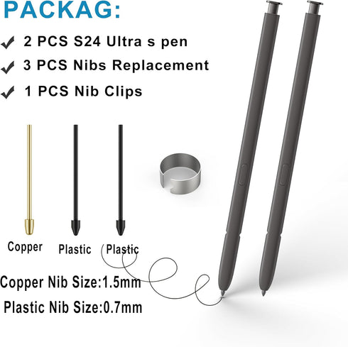 2 Pack Galaxy S24 Ultra Stylus Replacement for Samsung Galaxy S24 Ultra 5G S Pen, Dark Gray