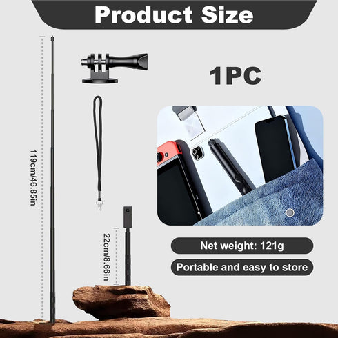 Uelkr 45" Insta360 X4 X5, 1/4" Invisible Selfie Stick for Extension Monopod Pole with Adapter for DJI GoPro, Action