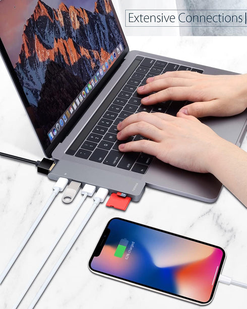 USB C Hub for MacBook Pro, 7 in 2 Multiport Adapter with 4K HDMI, Thunderbolt PD, USB 3.0, SD/TF Reader
