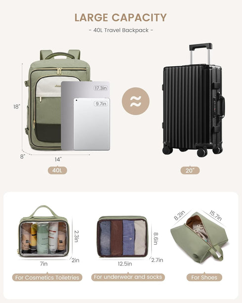 Backpack 40L Backpack 3 Packing 17" LOVEVOOK Large Travel for Women, TSA Approved with Cubes, Personal Item Bag Fits
