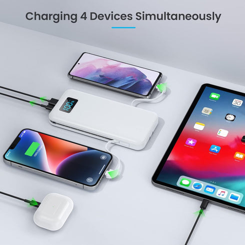 Portable Charger with Built-in Cables & AC Wall Plug, Ultra Slim 13800mAh USB-C Power Bank, LCD Display