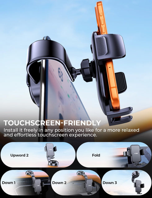 YYBS 360 17 4-7inch Car Dashboard Phone Holder for Windshield - Tesla Touch Screen Phone Mount with Adjustable Aluminum