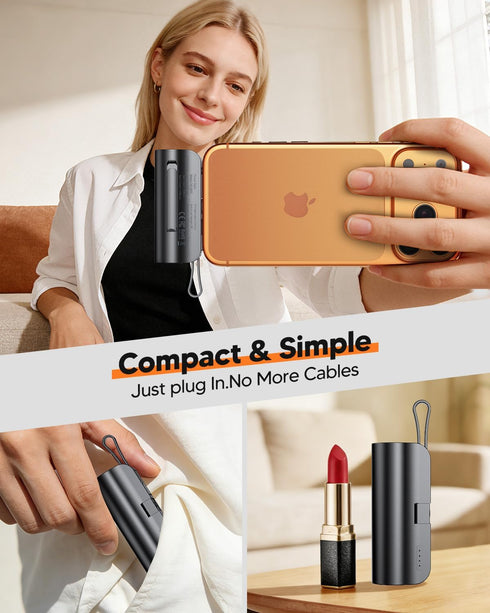 Szfakuer 5000mAh Cables,5V 2.4A Bank,2 Pack 17-12 Mini Portable Charger with Built-in Type C Connector & USB-C Small