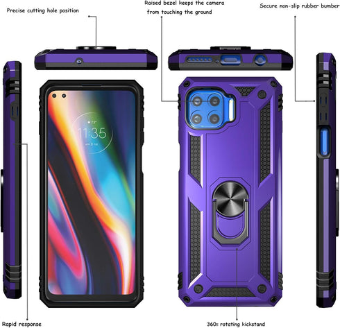 Androgate Compatible with Moto One 5G Case - Military-Grade Metal Ring Kickstand 22ft Drop Tested Shockproof Cover