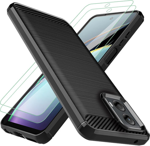 Moto G-5G 2024 Case with 2pcs Screen Protector, Shock-Absorption Flexible TPU Rubber Protective Cover (Black)