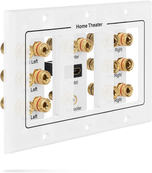 Fosmon HD8006 3-Gang 7.1 Surround Distribution Wall Plate for Home Theater, Gold Plated Copper