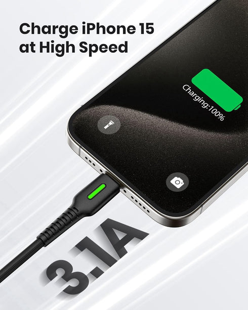 INIU USB to C Cable 3-Pack: 3.1A Fast Charging, 6.6ft*2 + 3.3ft Braided Type C Charger for iPhone 15 Pro Max, Samsung