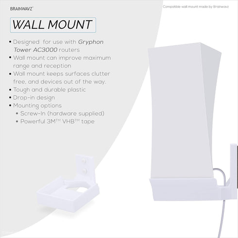BRAINWAVZ AC3000 Wall Mount for Gryphon Tower Mesh WiFi Router, Easy to Install Holder Bracket, Reduce Interference