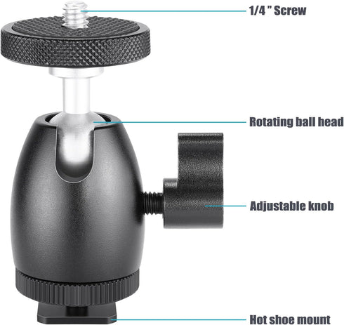 Neewer Mini Tripod Ball Head Mount with Phone Holder, Compatible with Compact DSLR Camera, Load Up to 4.4 lbs