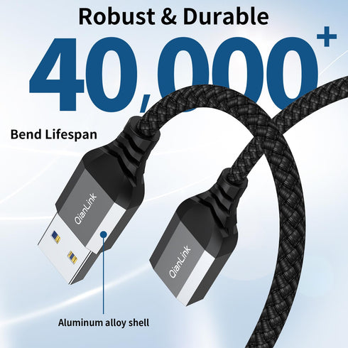 QianLink USB Extension Cable (3.3FT), USB 3.0 Extension Cable Nylon Braided Compatible with Webcam, Camera, Phone, USB